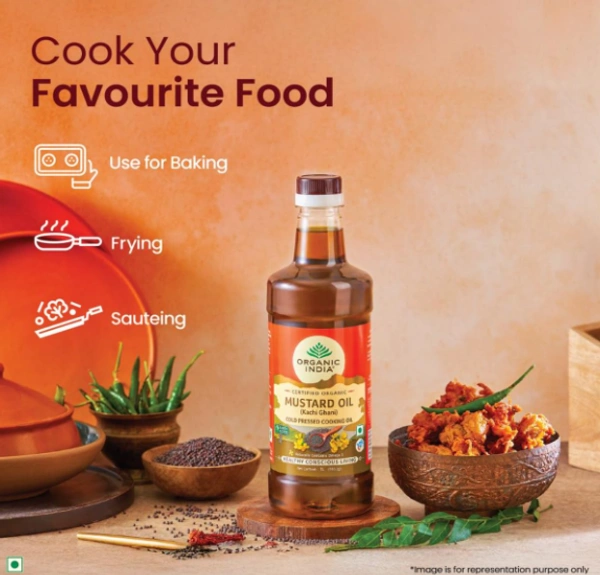 Organic India Mustard Oil, Kachi Ghani, Cold Pressed Cooking Oil - 1ltr