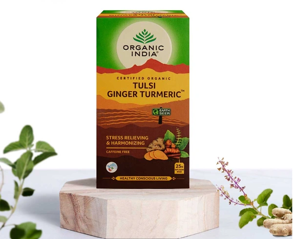 Organic India Tulsi Ginger Turmeric, Whole Herb 100% Shakti - 25bags
