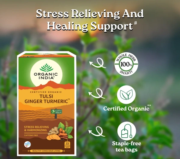 Organic India Tulsi Ginger Turmeric, Whole Herb 100% Shakti - 25bags