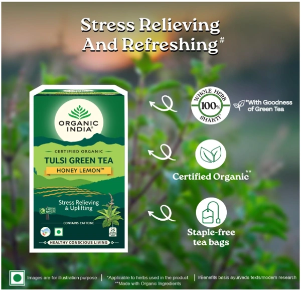 Organic India Tulsi Green Tea, Honey Lemon - 25bags