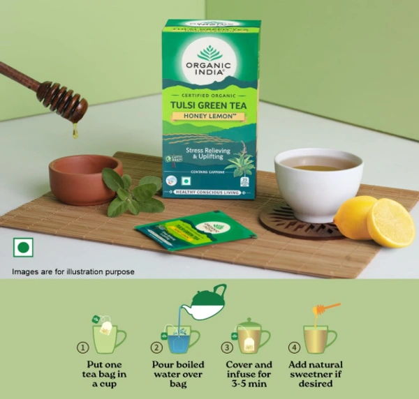 Organic India Tulsi Green Tea, Honey Lemon - 25bags