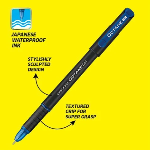 Classmate Octane Gel Pen,Blue,Smudge-Proof Writing-5pcs(10/- each)