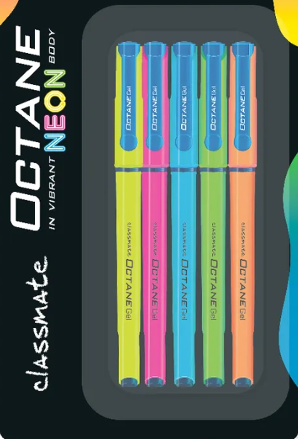 Classmate Octane Gel Pen,Blue, Neon Body-5pcs(10/- each)