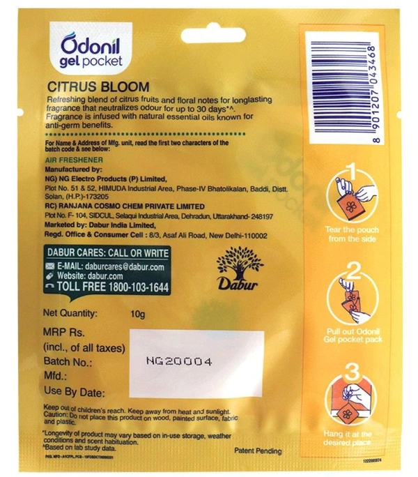 Odonil Gel Pocket Air Freshener, Citrus Bloom - 10gm