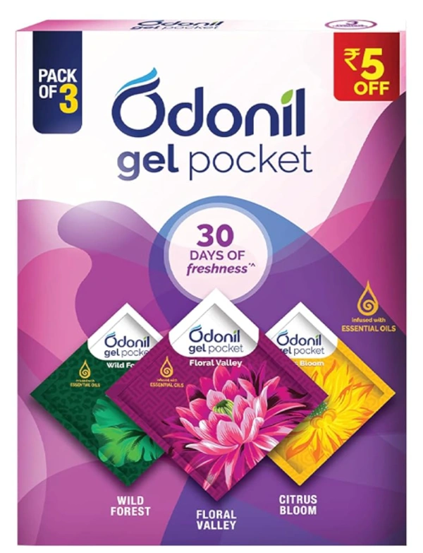 Odonil Gel Pocket,Wild Forest |Floral Valley |Citrus Bloom - 3Nx10gm(Pack of 3)