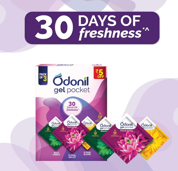 Odonil Gel Pocket,Wild Forest |Floral Valley |Citrus Bloom - 3Nx10gm(Pack of 3)