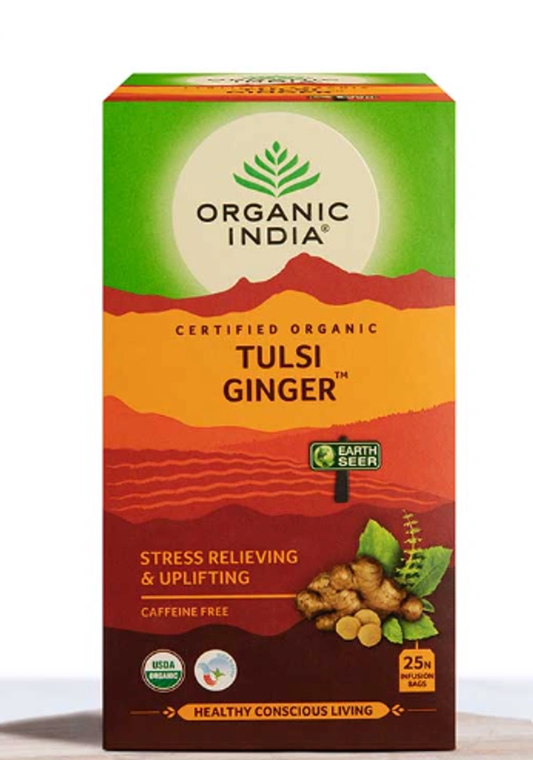 Organic India Tulsi Ginger, Stress Relieving & Uplifting, Tea bags - 25Nos