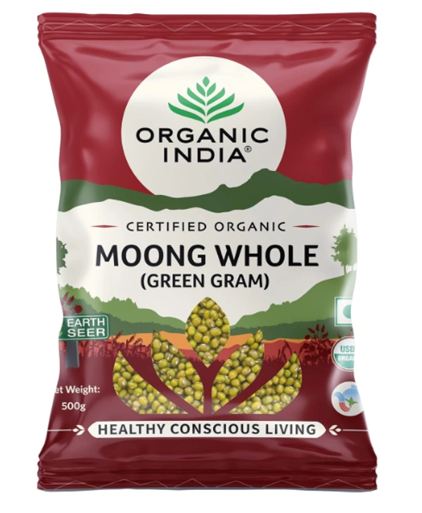 Organic India Green Moong Whole / Green Gram, Certified Organic - 500gm