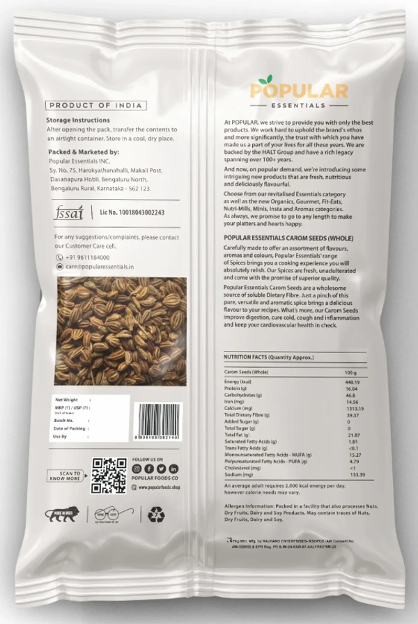 Popular Essentials Ajwain Seeds-100gm