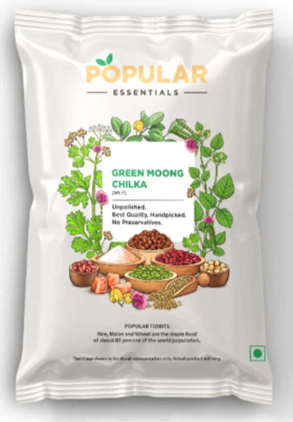 Popular Essentials Green Moong Chilka-500gm