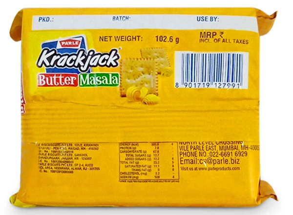 Parle KrackJack Butter Masala, Sprinkled Cracker Biscuit - 102gm