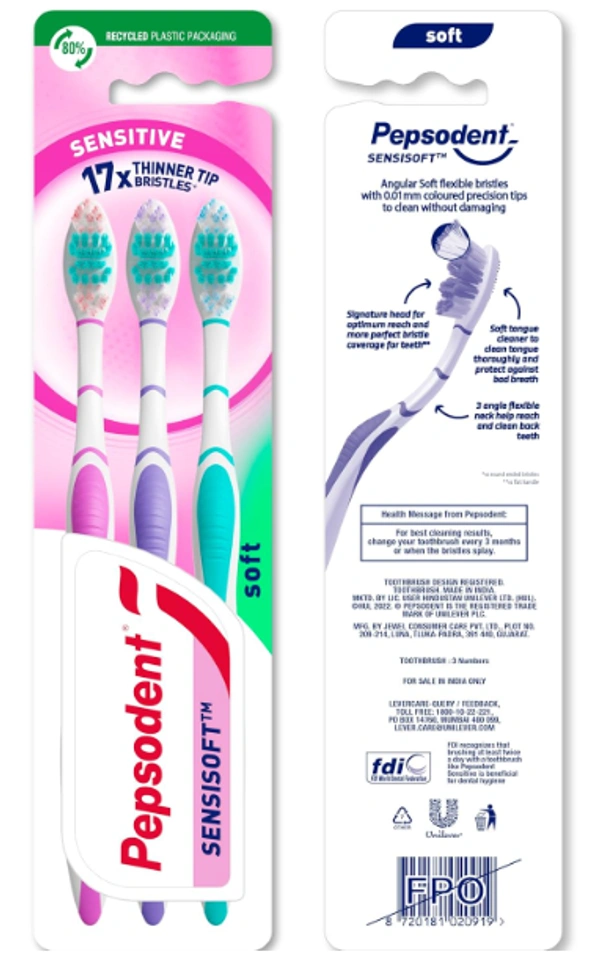 Pepsodent Toothbrush Sensisoft Buy 2 Get 1 Free-Soft