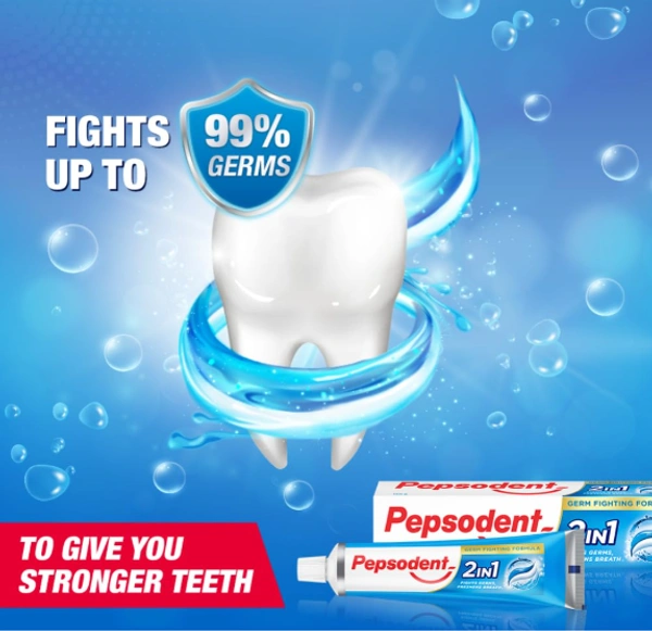 Pepsodent 2 In 1, Gel Freshens + Paste Fights Cavities, Toothpaste - 80gm