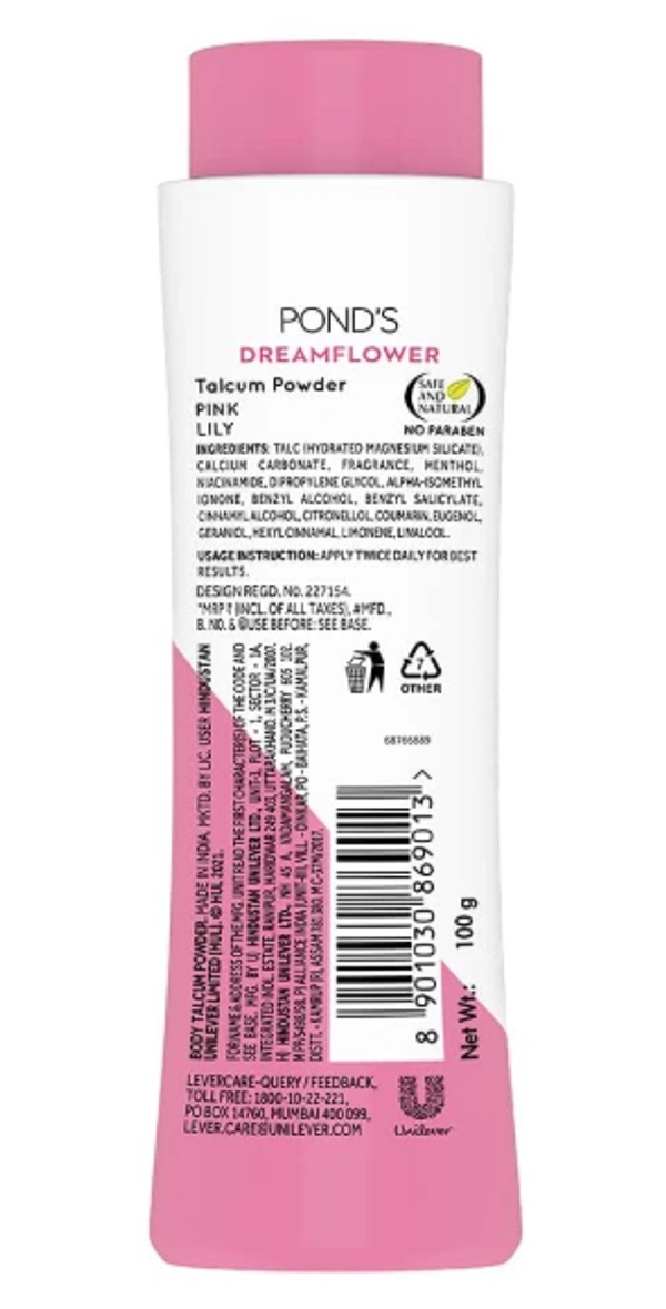 Ponds Dream Flower Fragrant Talcum Powder, Pink Lily-100gm