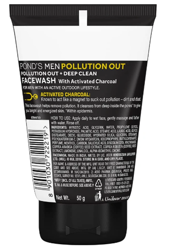 Ponds Men Pollution Out Facewash, Deep Clean with Activated Charcoal - 50gm