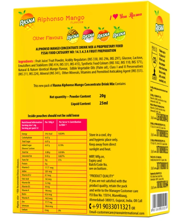 Rasna Glucose Contains Fruit Extracts, Alphonso Mango - 20gm