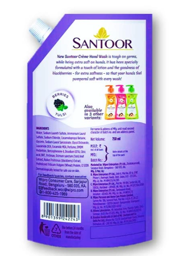 Santoor Hand Wash with Touch of Lotion, Creme-675ml