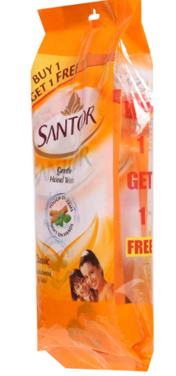 Santoor Gentle Hand Wash Classic,Sandal Wood Tulsi, Buy 1 Get 1 Free - 360ml