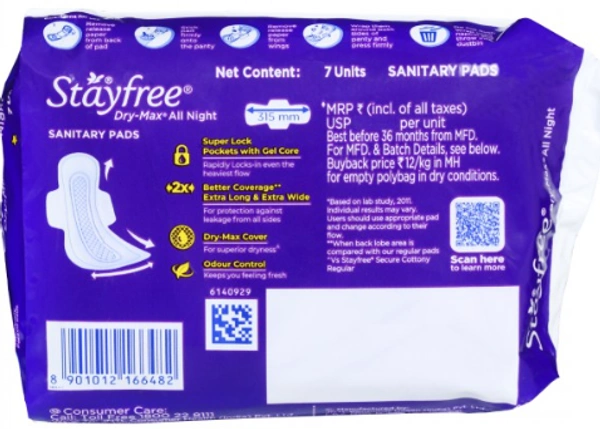 Stayfree Dry-Max All Nights Ultra-Dry, XXL-7Units
