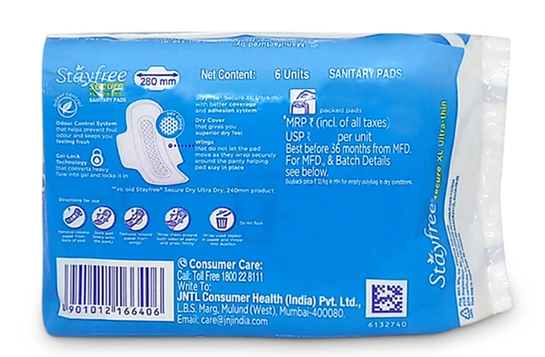 Staryfree Secure XL Ultra-thin, Dry Cover with wings-6units