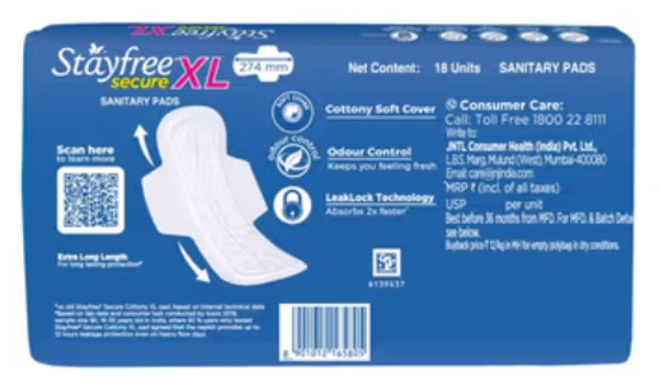 Stayfree Secure XL,Cotton Comfort-18Units
