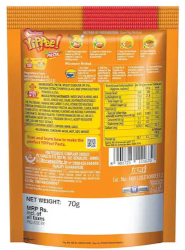 Sunfeast Yippee Tricolor Pasta,Made with Suji,Masala - 70gm