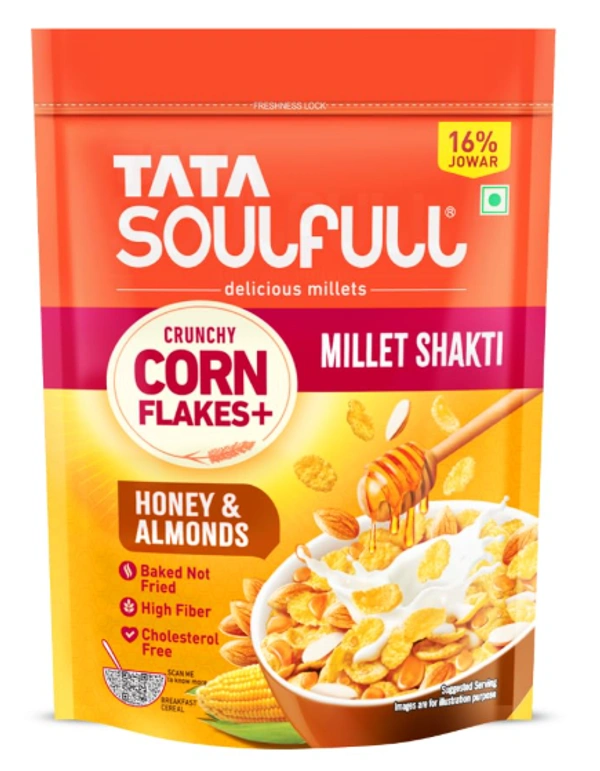 Tata Soulfull Crunchy Corn Flakes, Millet Shakti, Honey&Almonds - 170gm