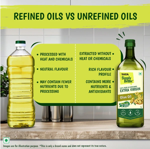 Tata Simply Better 100% Pure & Unrefined Extra Virgin Olive Oil - 1ltr