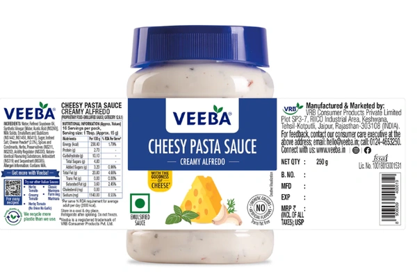 Veeba Cheesy Pasta Sauce, Creamy Alfredo-250gm
