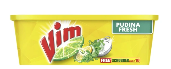 Vim Dishwash Pudina Fresh Tub, Free Scrubber-500gm