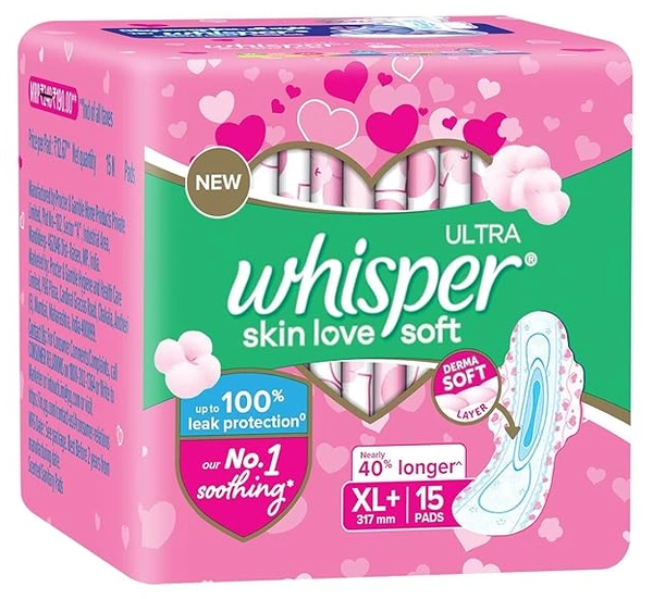 Whisper Ultra Skin Love Soft, XL+ - 15 Pads