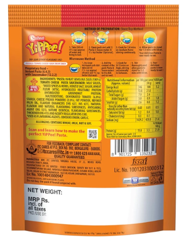 Sunfeast Yippee Pasta Treat 100% Suji Tomato Cheese - 70gm
