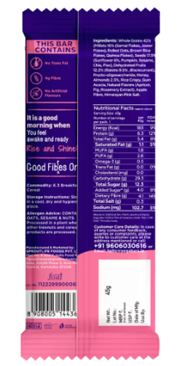 Yogabar Breakfast Protein Bar, Apricot Fig - 45gm