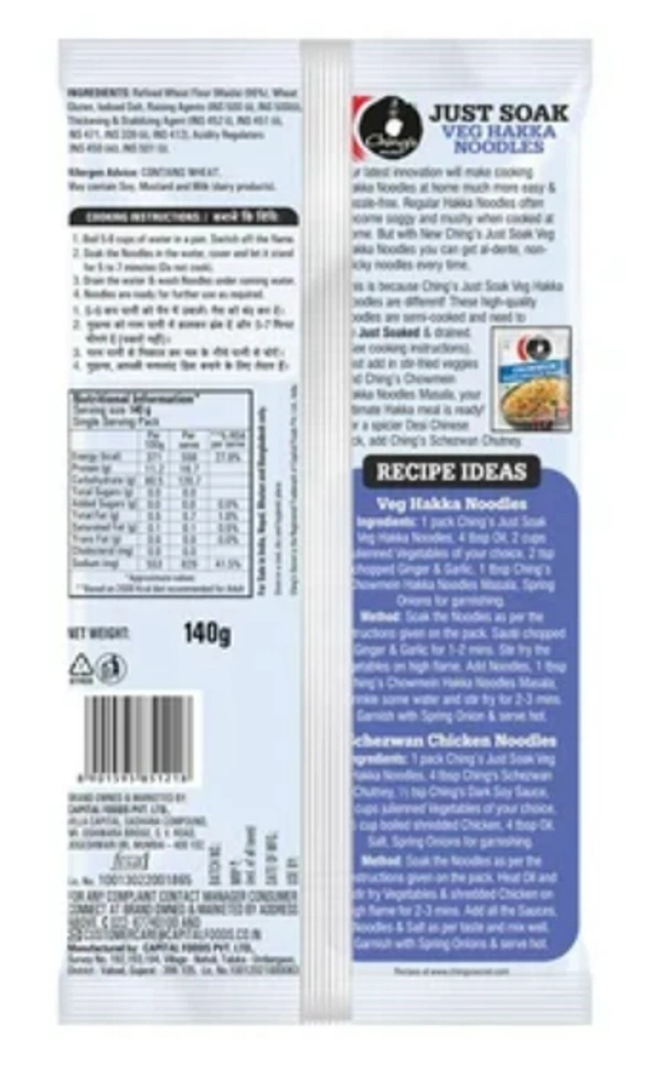 Chings Secret Just Soak Veg Hakka Noodles 140gm