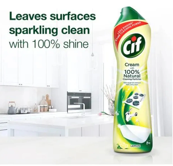 Cif Cream with Natural Cleaning Particles Tough dirt removal, Lemon, 500ml