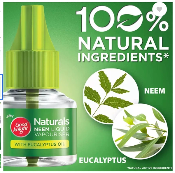 Good Knight Naturals Neem Liquid Vapouriser with Eucalyptus Oil, 100% Natural Ingredients,45ml