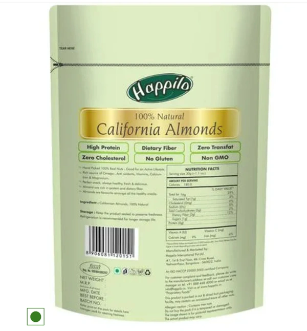 Happilo 100% Natural Premium California Almonds - 500gm