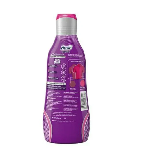 Henko Matic Liquid Detergent, Top Load, Nano Fibre Lock Technology - 1Ltr
