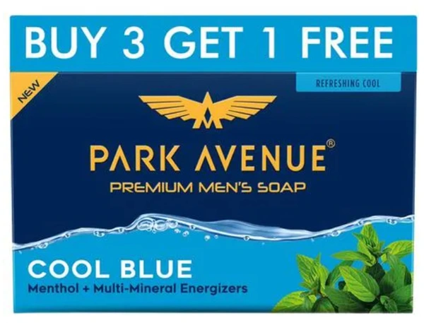 Park Avenue Premium Men's Soap Cool Blue, Menthol + Multi - Mineral Energizers 4N x 125gm