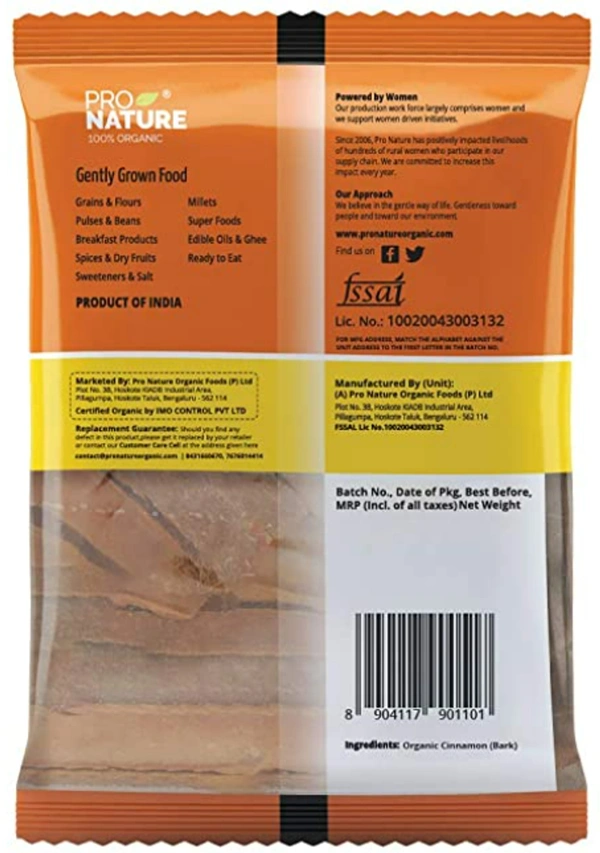 Pro Nature 100% Organic Cinnamon Bark - 50gm