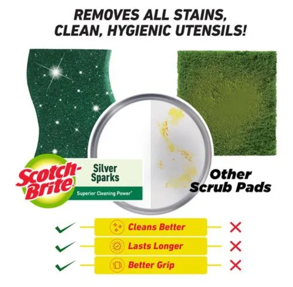Scotch Brite Super Sliver Sparks Scrub pad , Scrubber for Utensils cleaning - 6 pads