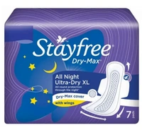 StayFree  Dry-Max, All Night Ultra-Dry XL, Dry-Max Cover with Wings 7N Pads