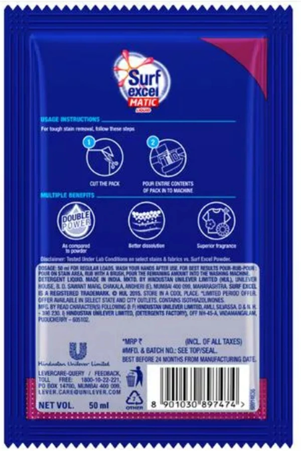 Surf Excel Matic Liquid Front Load Sachet 50 ml