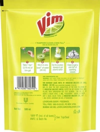 Vim Dishwash Liquid Gel Refill Pouch, Power of Lemons - 500ml