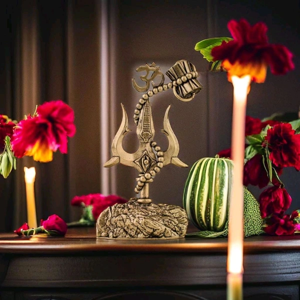 Brass Trishul with OM & Damru