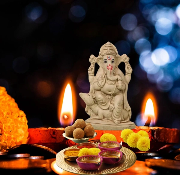 Eco-Friendly Handcrafted Mud Mitti Ganesh Idol - 6.5 Inch