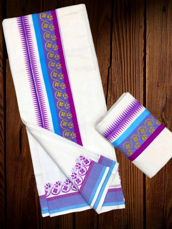 Kerala Cotton Gold Print Set Mundu