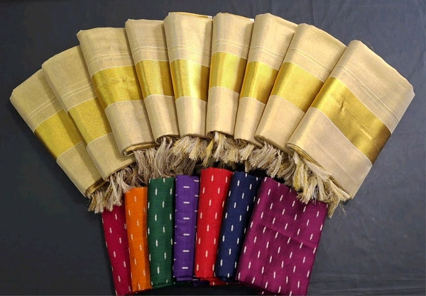 2×3 WEDDING TISSUE SETMUNDU WITH TUSSELS With blouse Piece 