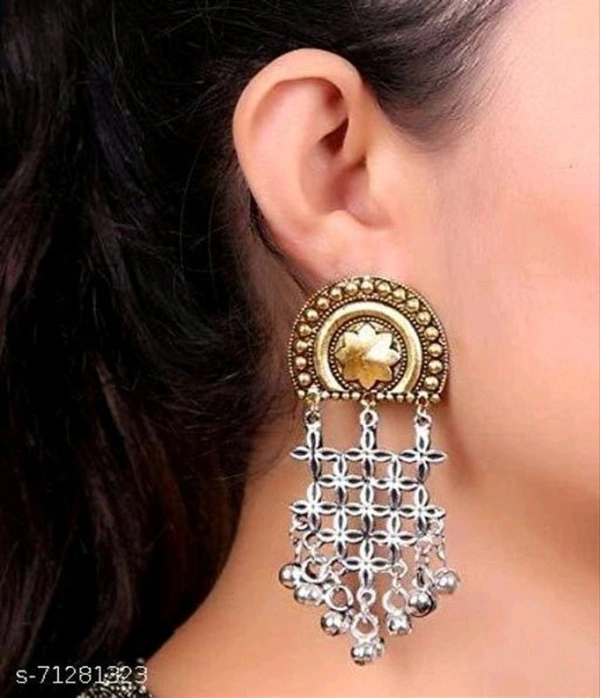 OURPLANET Crossbar Dual Tone Traditional Silver Oxidized Brass Floral Shape Earrings for Women Girls and Women