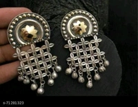 OURPLANET Crossbar Dual Tone Traditional Silver Oxidized Brass Floral Shape Earrings for Women Girls and Women